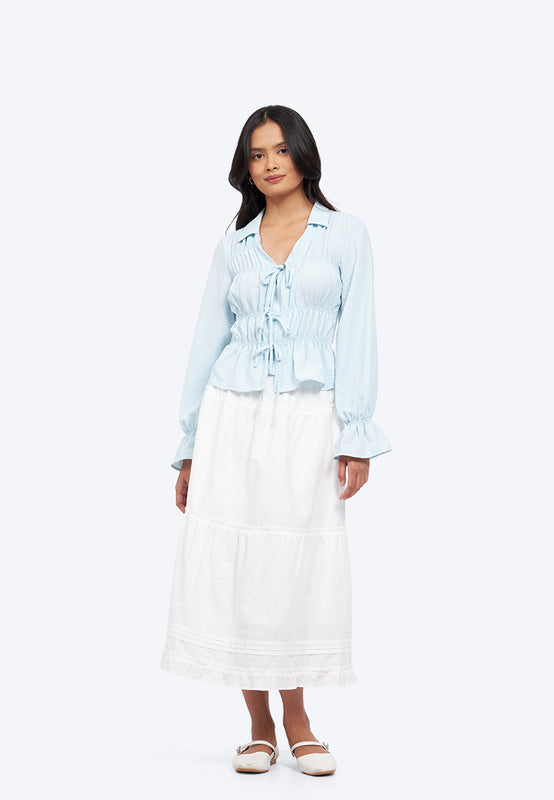 Long Sleeve Shirred Blouse