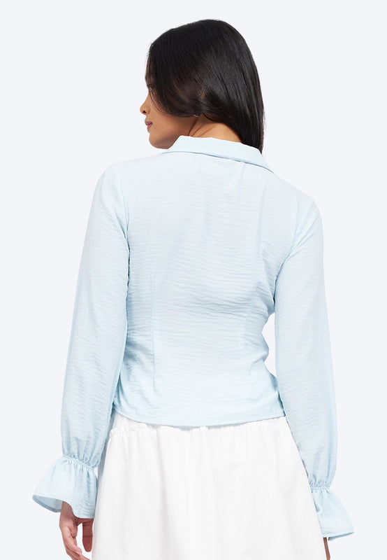 Long Sleeve Shirred Blouse
