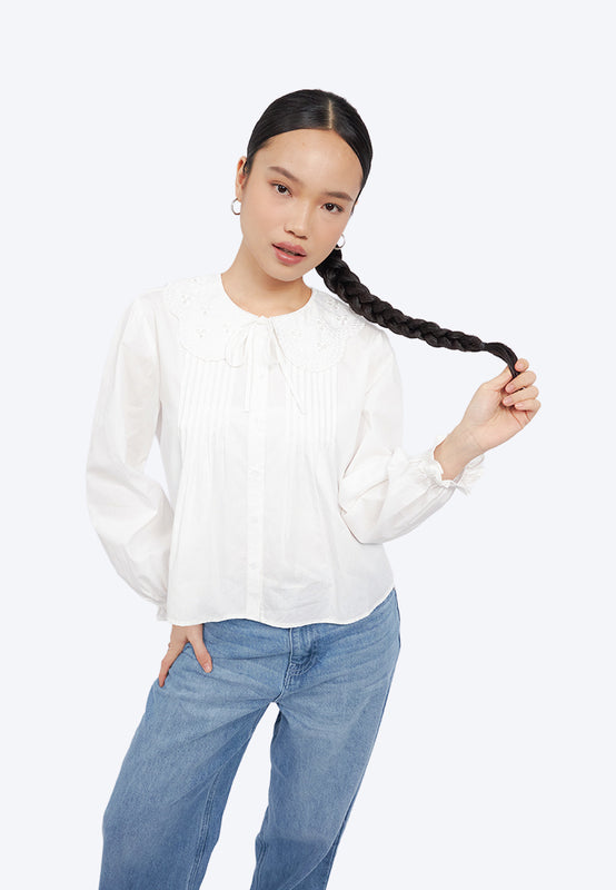 Wide Collar Long Sleeve Blouse