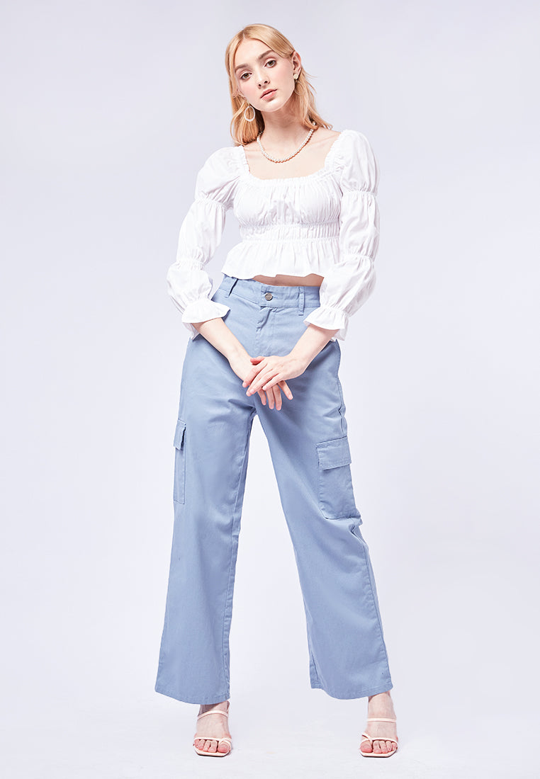 Cropped Puff Sleeves Top