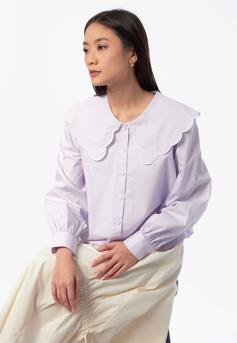 Outline Collar Long Sleeve Blouse
