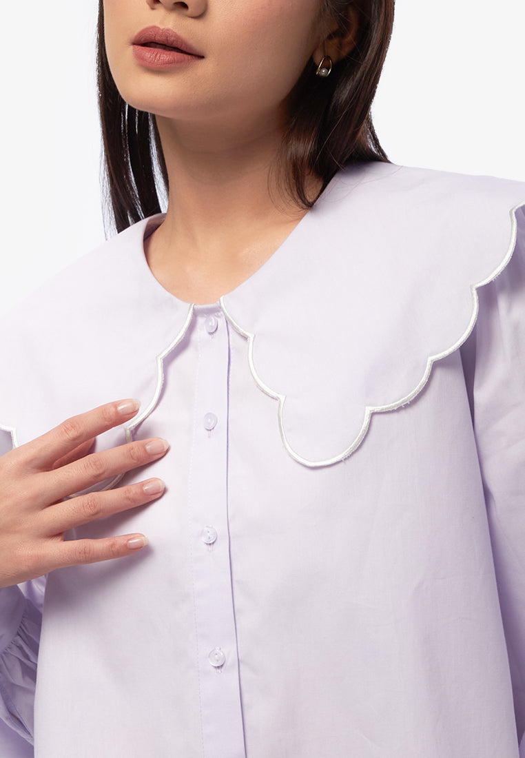 Outline Collar Long Sleeve Blouse