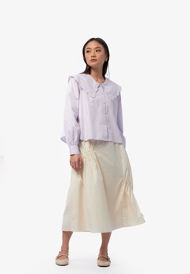 Outline Collar Long Sleeve Blouse