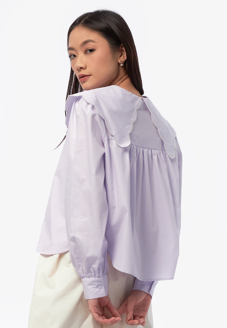 Outline Collar Long Sleeve Blouse