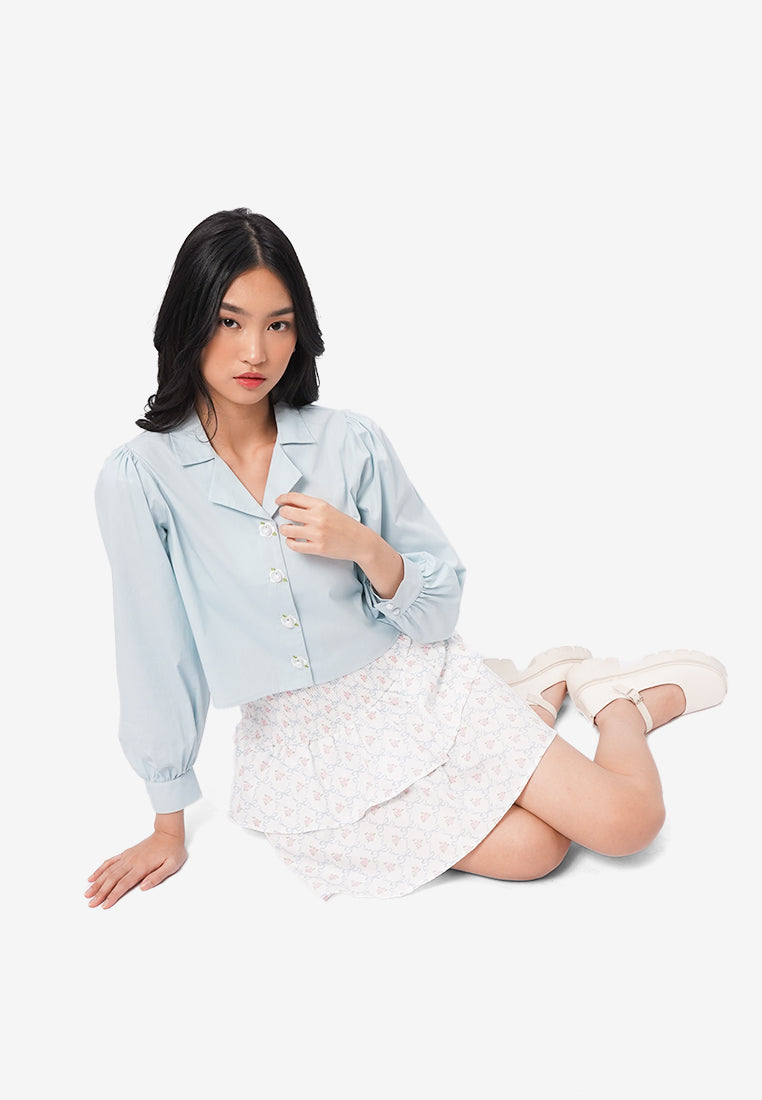 Floral Embroidery Long Sleeve Blouse