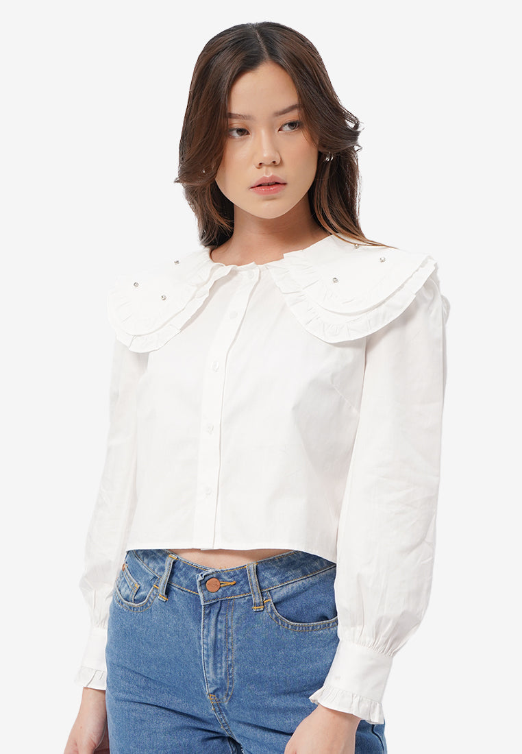Long Sleeve Blouse with Double Collar