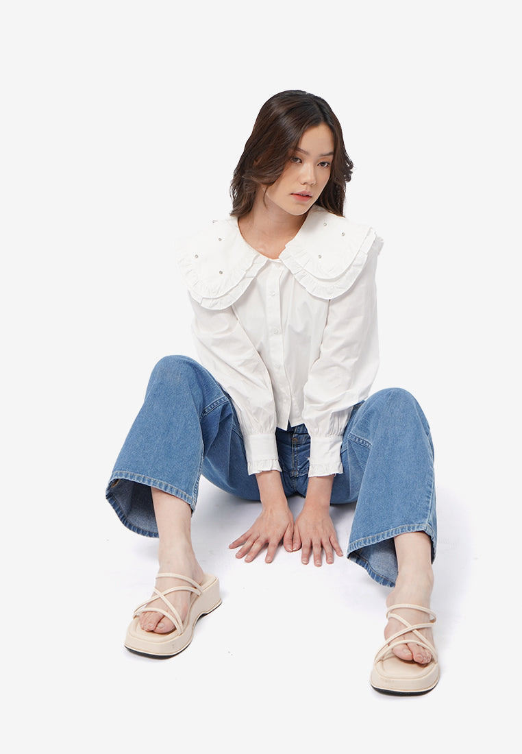 Long Sleeve Blouse with Double Collar