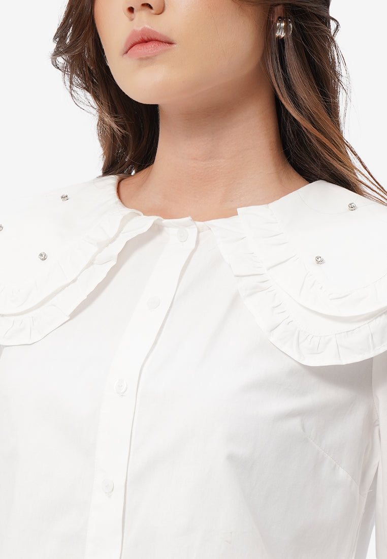 Long Sleeve Blouse with Double Collar