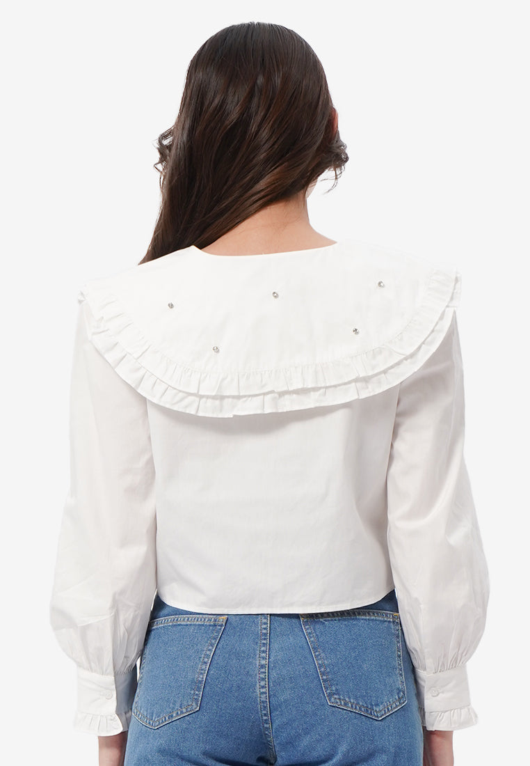 Long Sleeve Blouse with Double Collar
