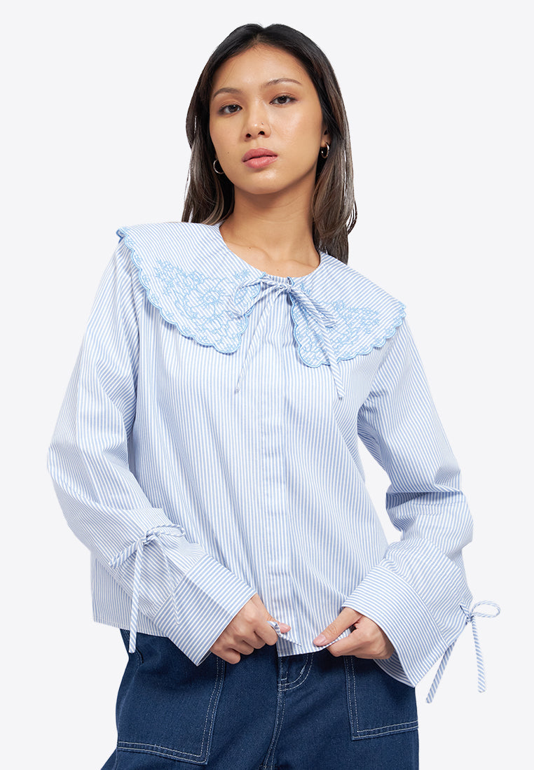 Embroidered Collar Stripes Shirt