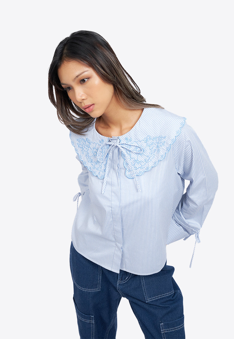 Embroidered Collar Stripes Shirt