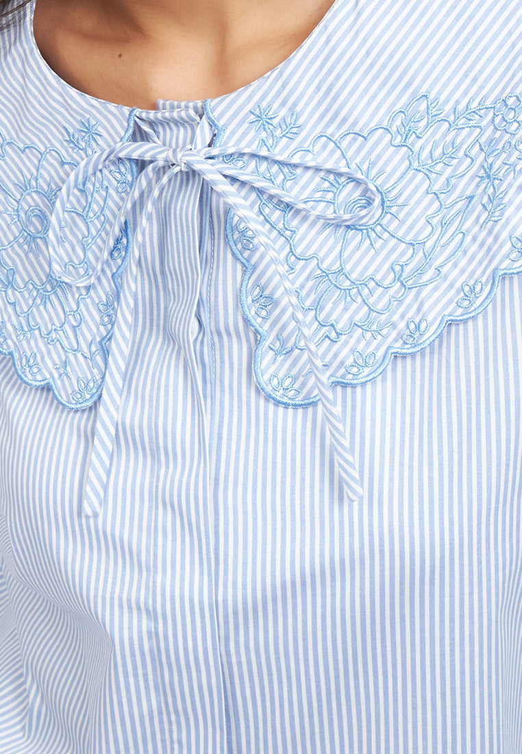 Embroidered Collar Stripes Shirt