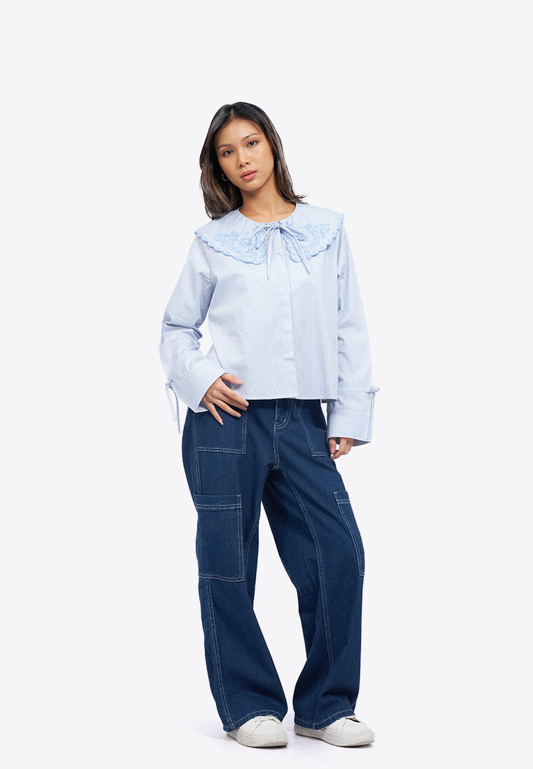 Embroidered Collar Stripes Shirt