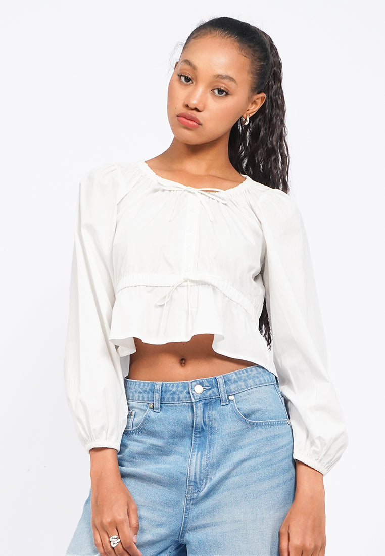 Round Neck Puff Sleeve Blouse