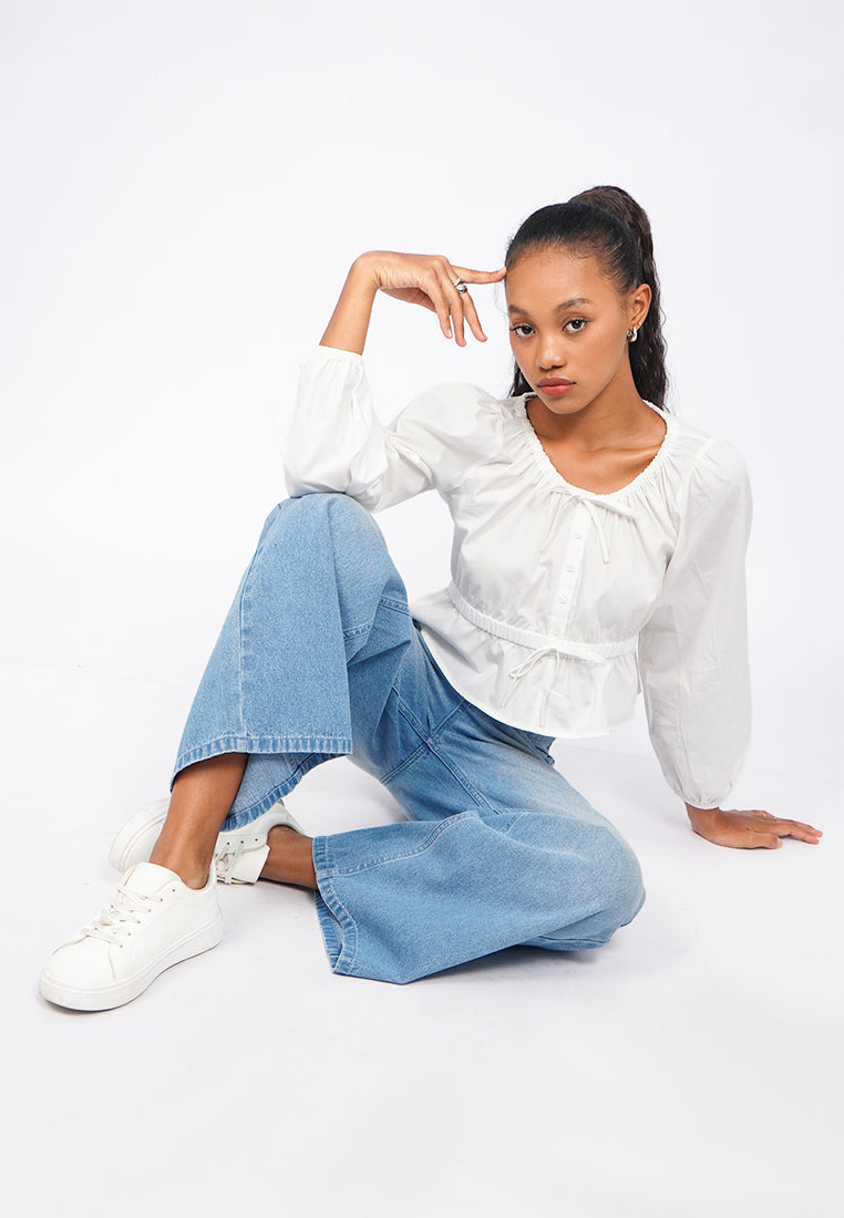 Round Neck Puff Sleeve Blouse