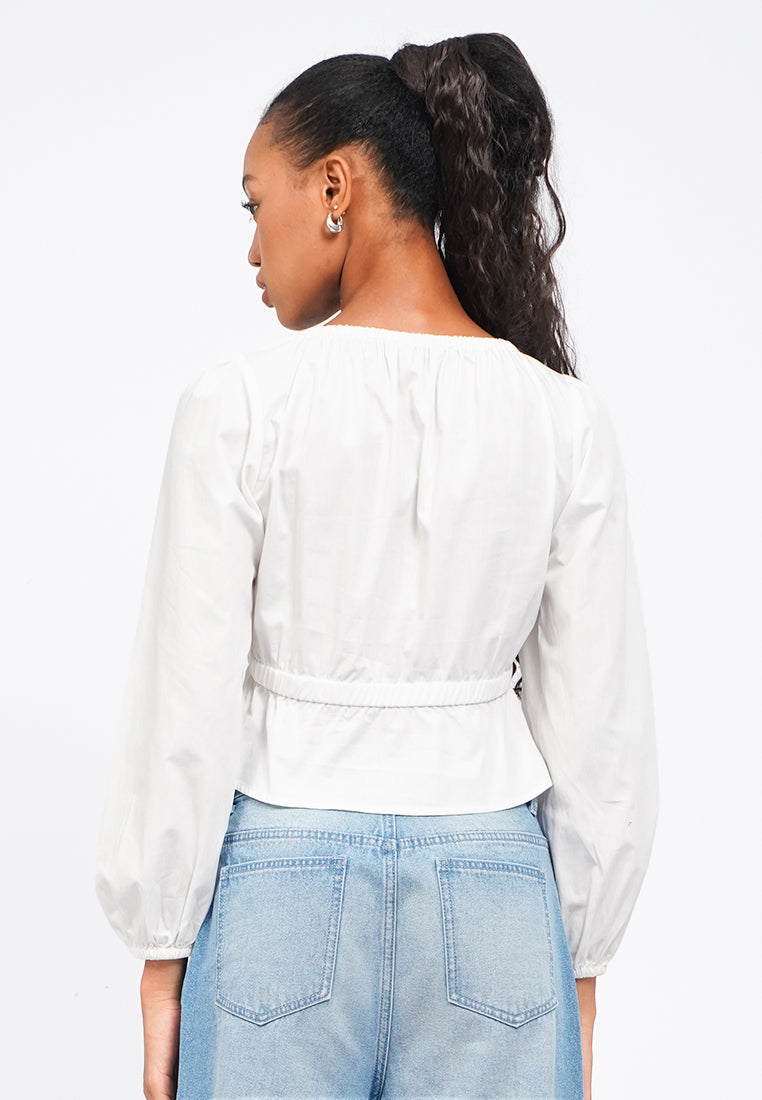 Round Neck Puff Sleeve Blouse