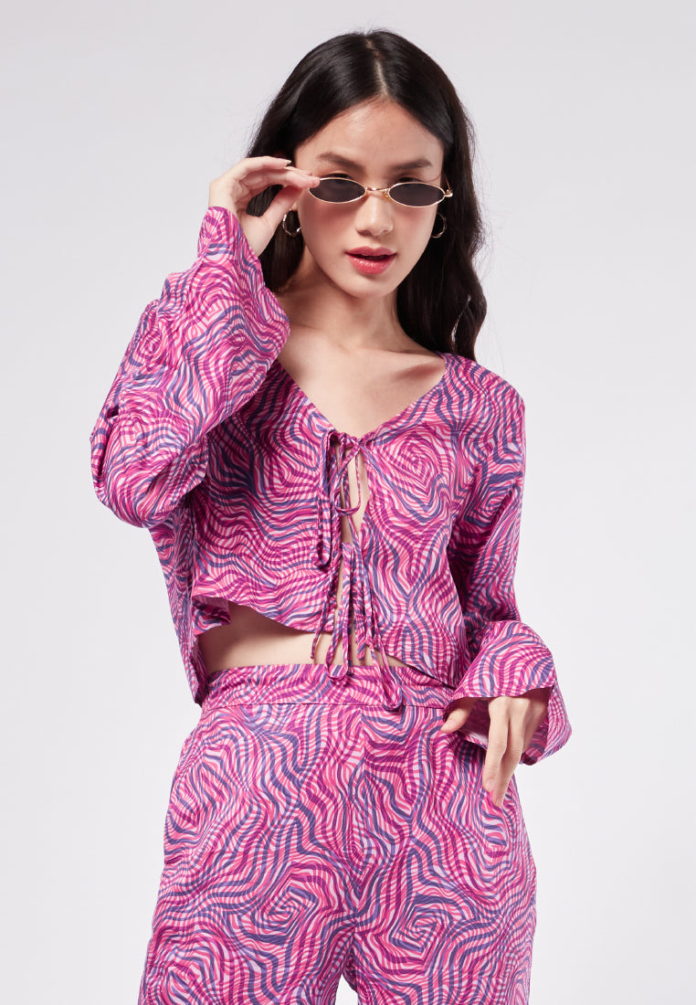 Printed Blouse with Double Tie Details