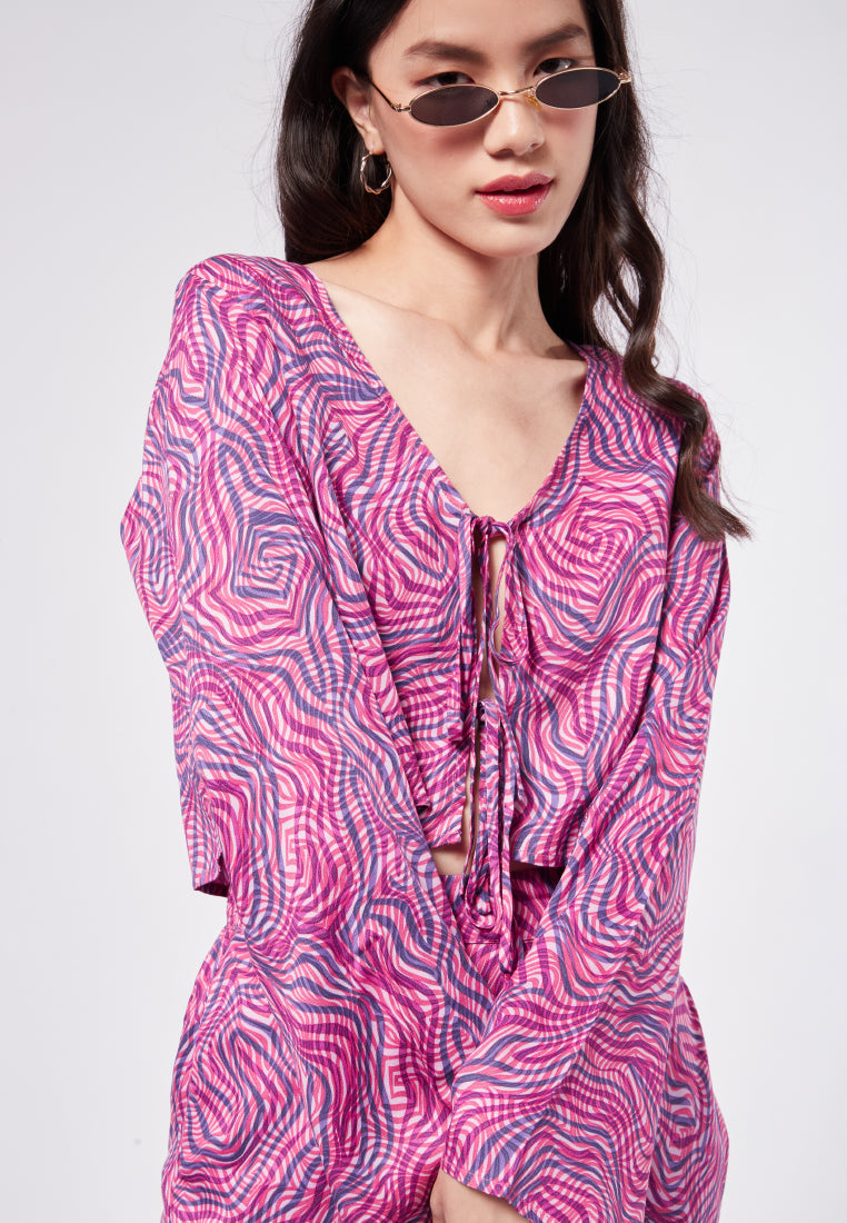 Printed Blouse with Double Tie Details