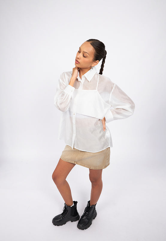 Double Layered Long Sleeve Sheer Blouse