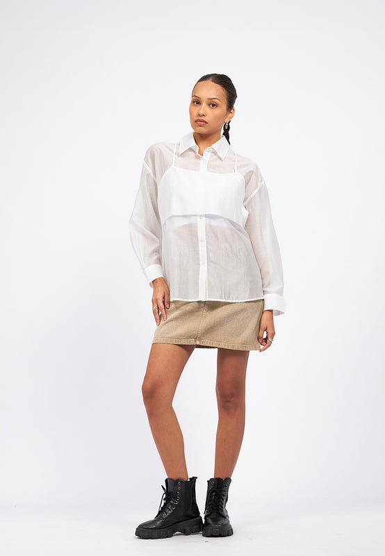 Double Layered Long Sleeve Sheer Blouse