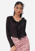 Ruffled Sheer Long Sleeve Top