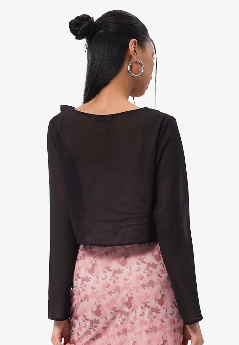 Ruffled Sheer Long Sleeve Top