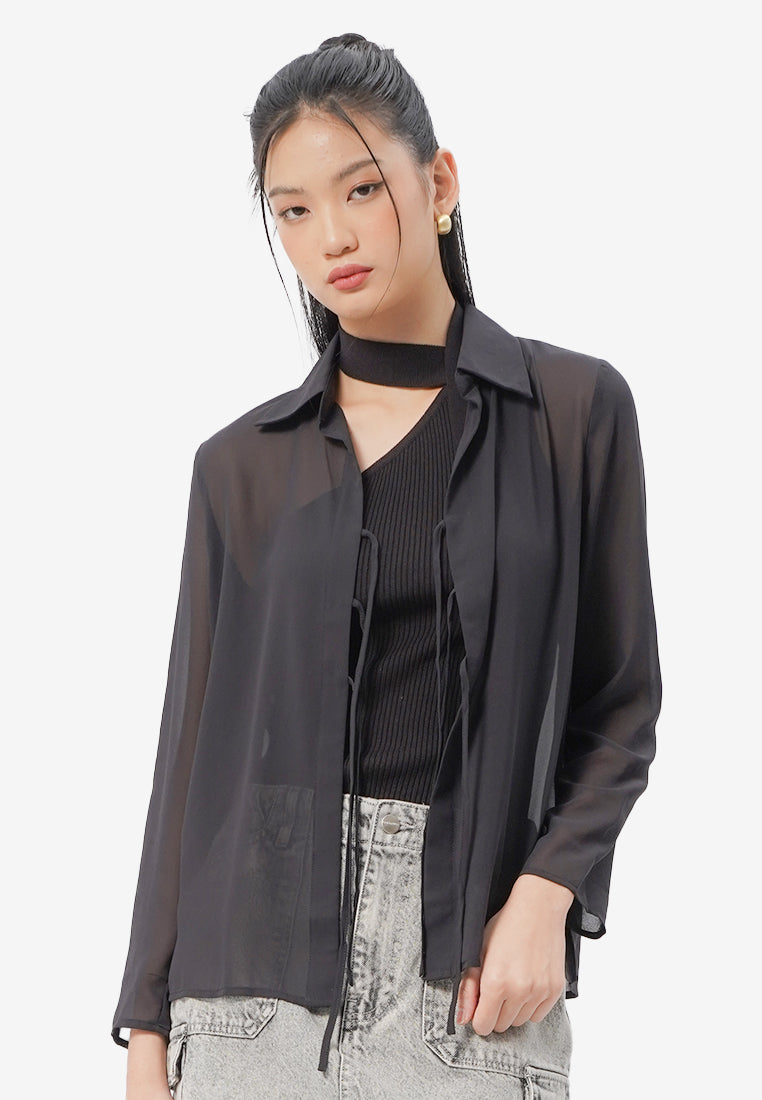 Tie Front Sheer Shirt Black