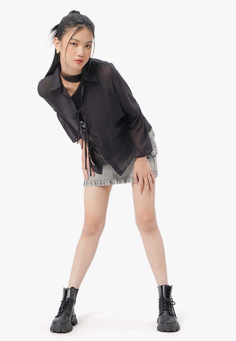 Tie Front Sheer Shirt Black
