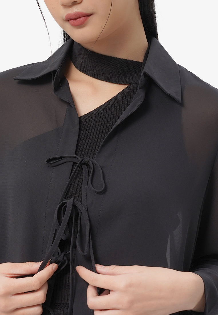 Tie Front Sheer Shirt Black