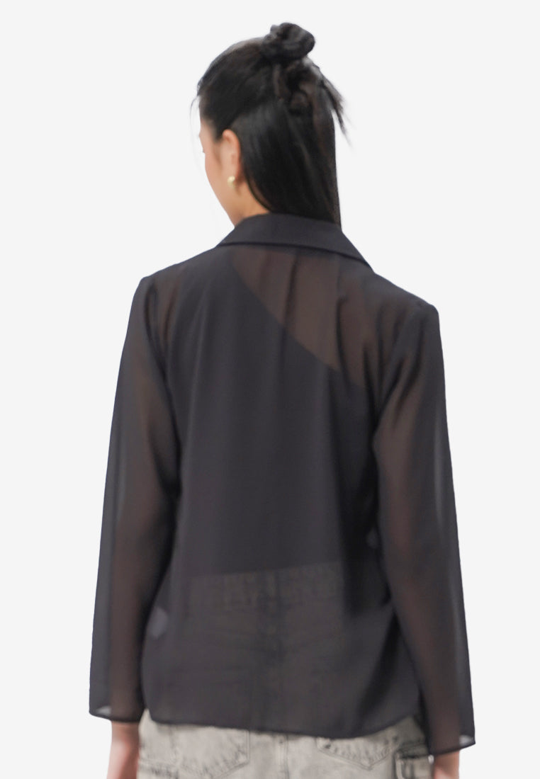 Tie Front Sheer Shirt Black