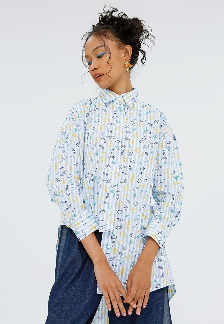 All Over Print Asymmetric Blouse