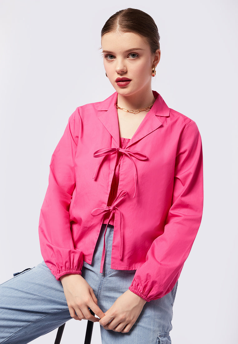 Tie Front Long Sleeve Blouse