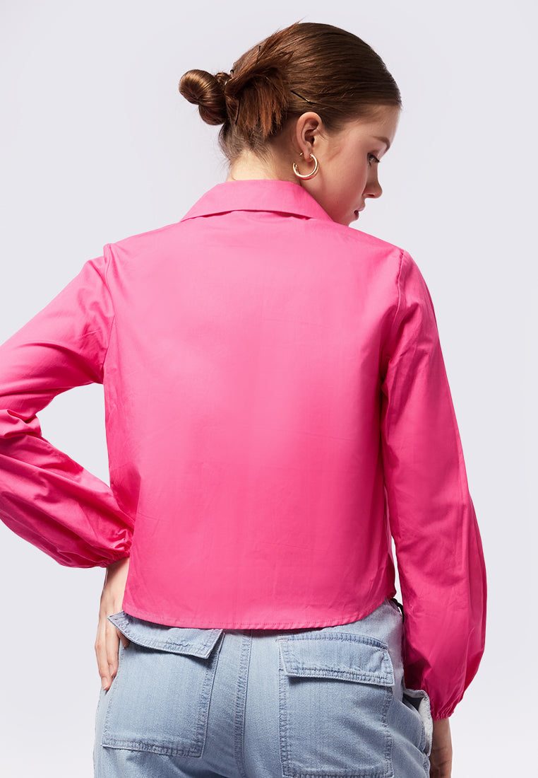 Tie Front Long Sleeve Blouse