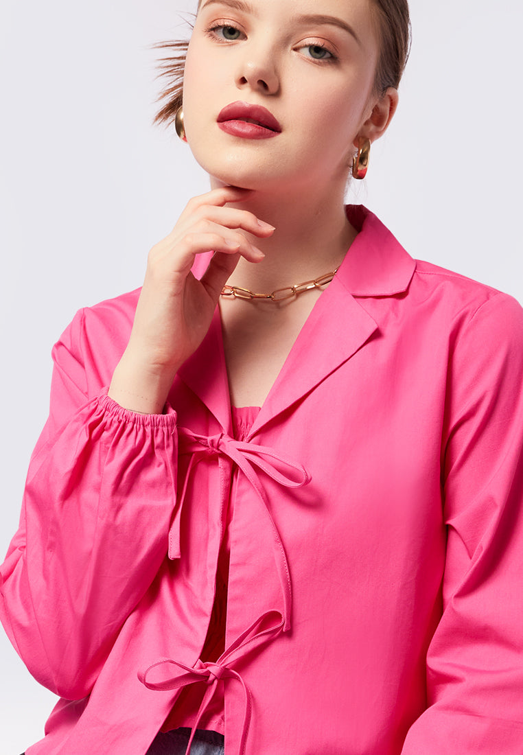Tie Front Long Sleeve Blouse