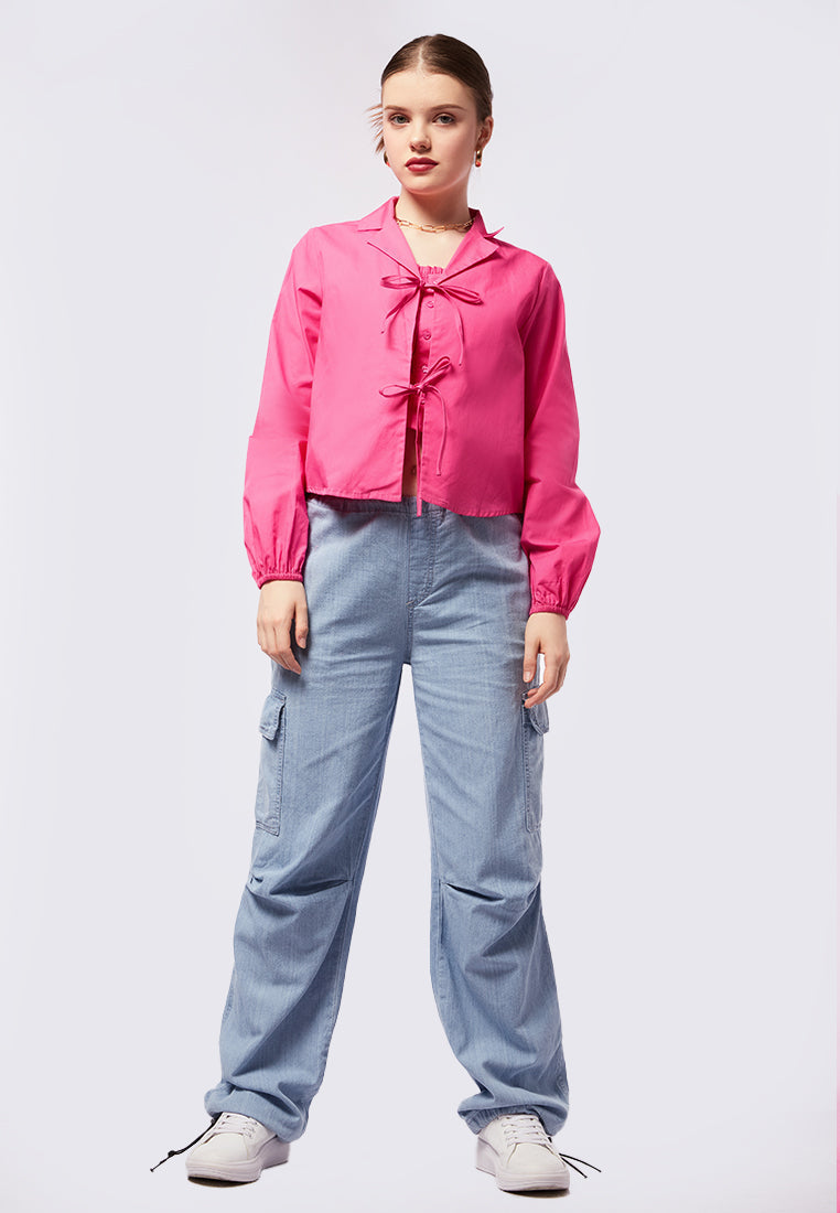 Tie Front Long Sleeve Blouse