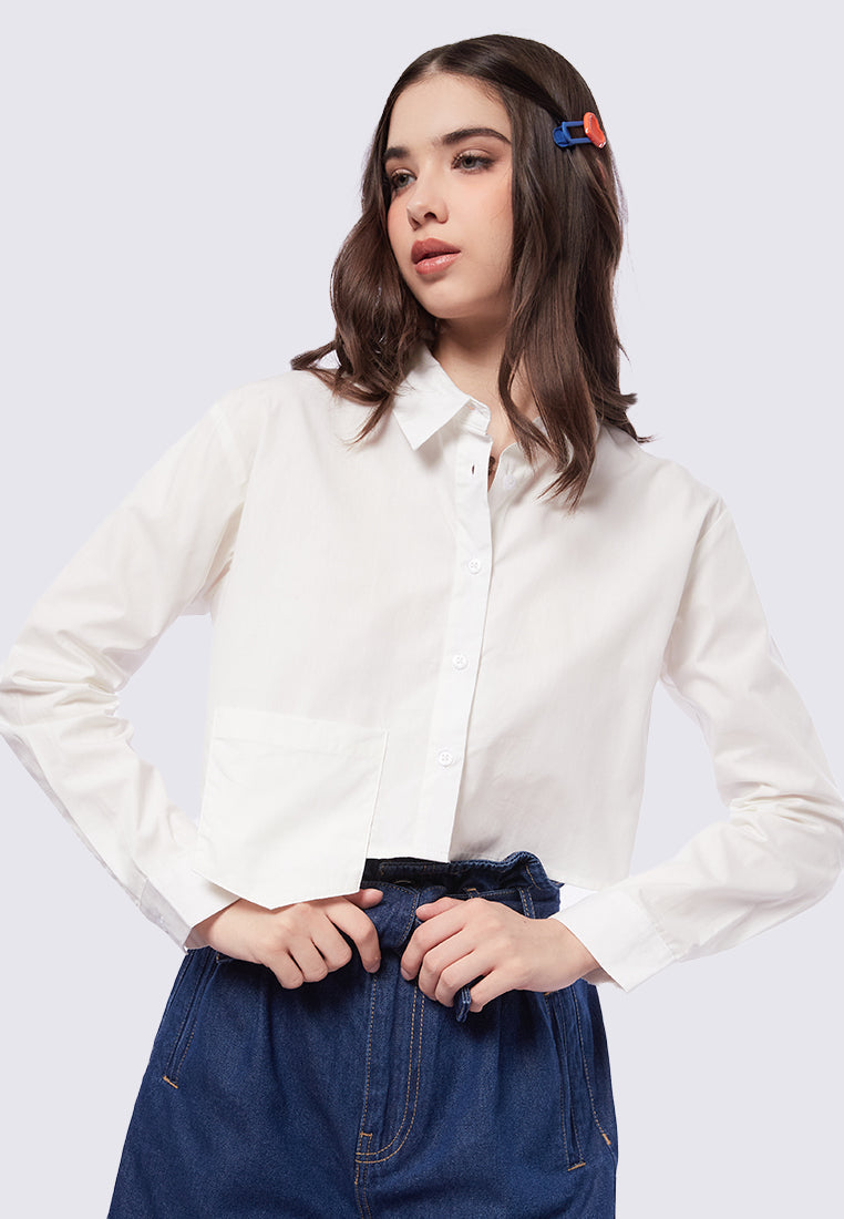 Crop Long Sleeve Shirt with Pocket