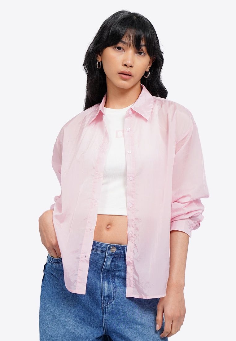 See Through Balloon Sleeve Shirt