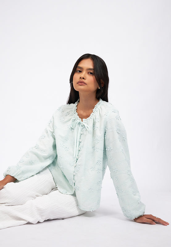 Flower Embroidery Long Sleeve Blouse