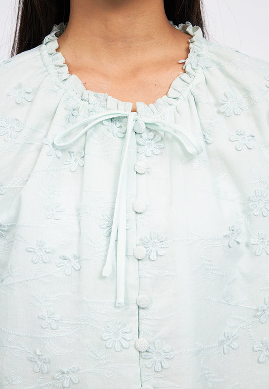 Flower Embroidery Long Sleeve Blouse