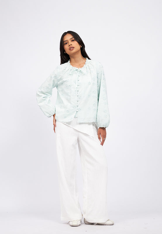 Flower Embroidery Long Sleeve Blouse