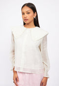 Wide Collar Blouse with Elastic Sleeve