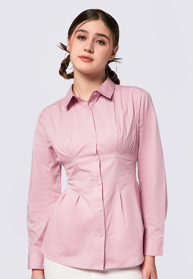 Smocked Waist Long Sleeve Blouse