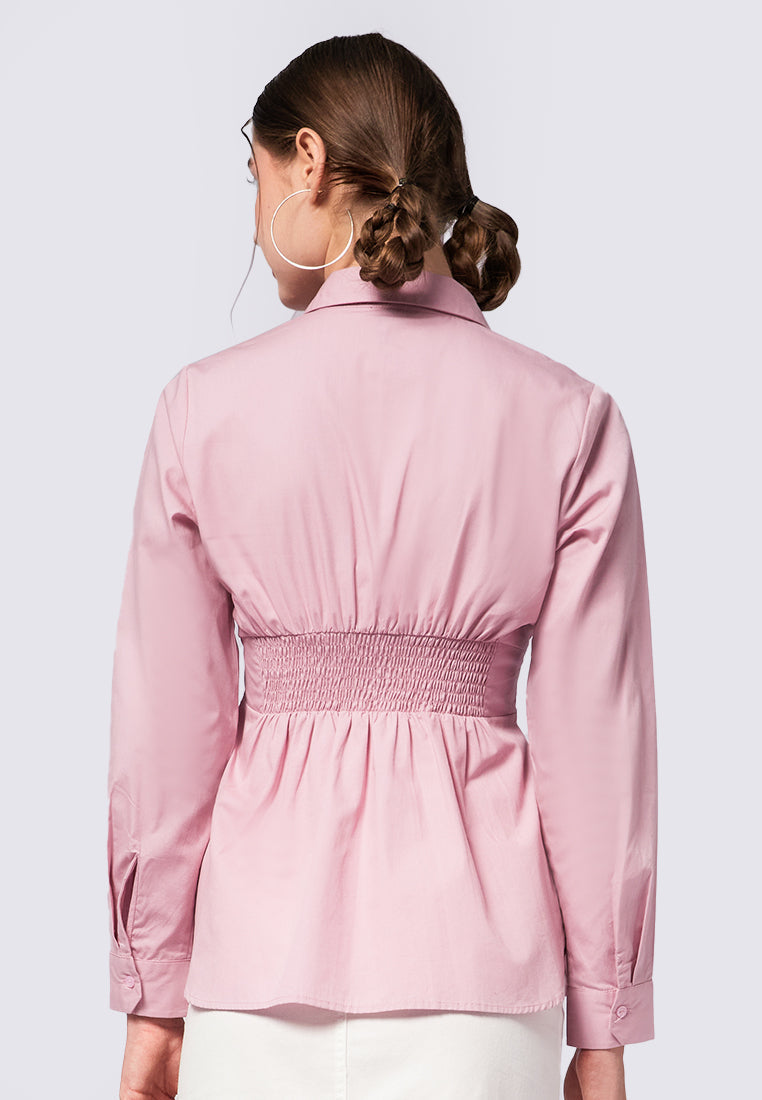 Smocked Waist Long Sleeve Blouse