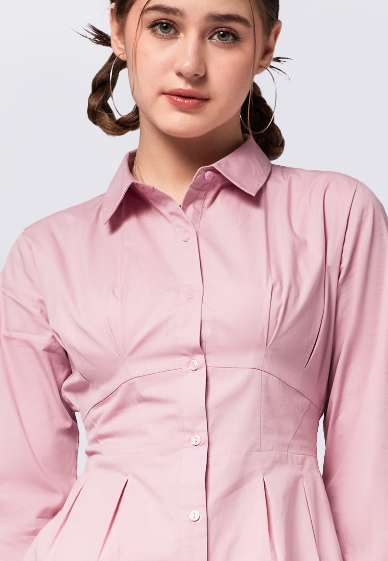 Smocked Waist Long Sleeve Blouse