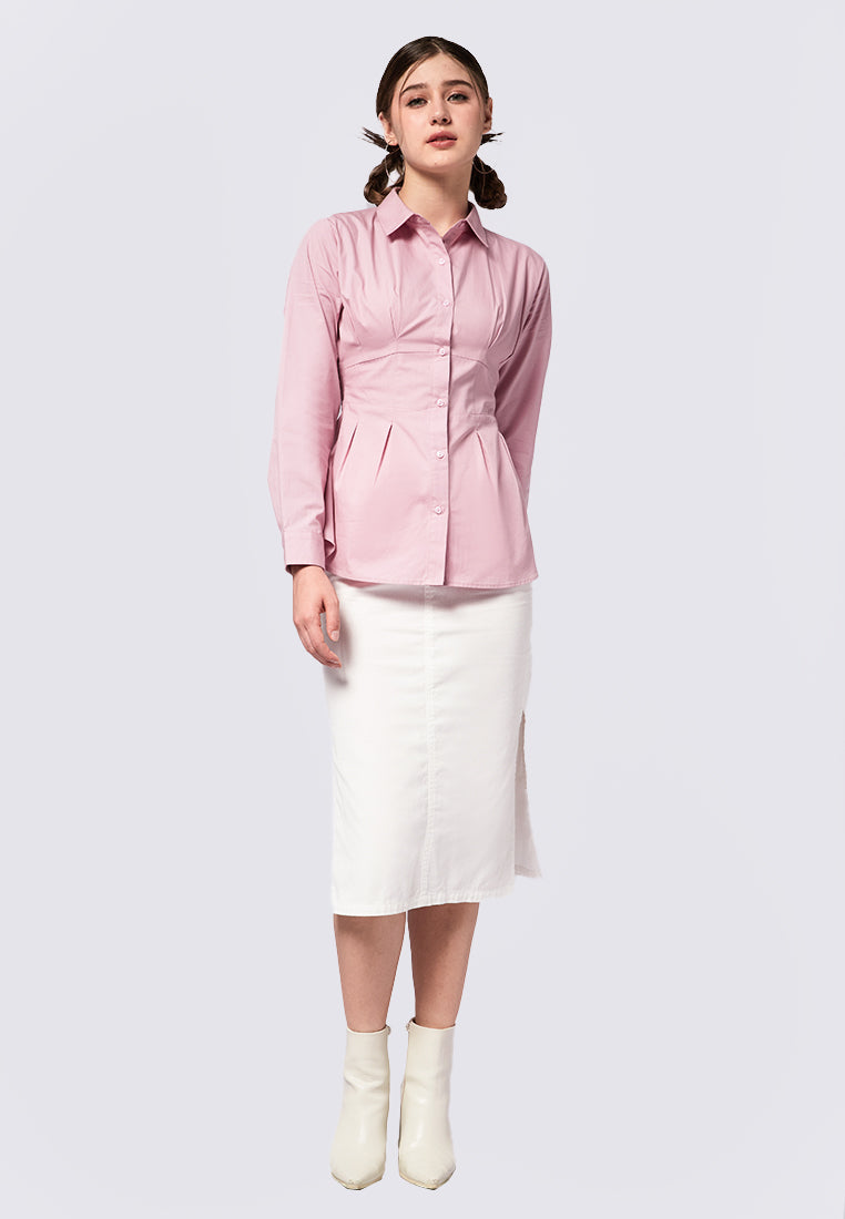 Smocked Waist Long Sleeve Blouse