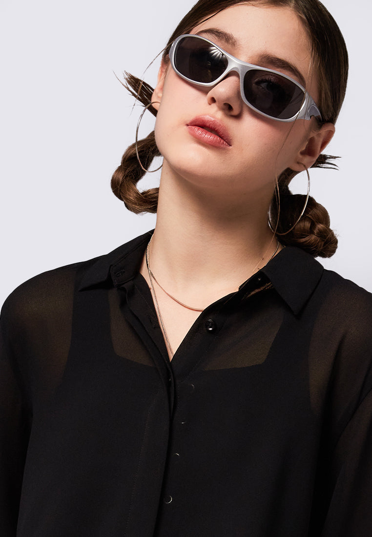 Long Sleeve Cropped Sheer Blouse