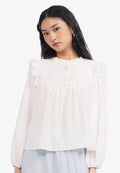 Ruffled Long Sleeve Blouse Off White