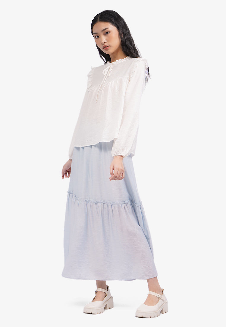 Ruffled Long Sleeve Blouse Off White