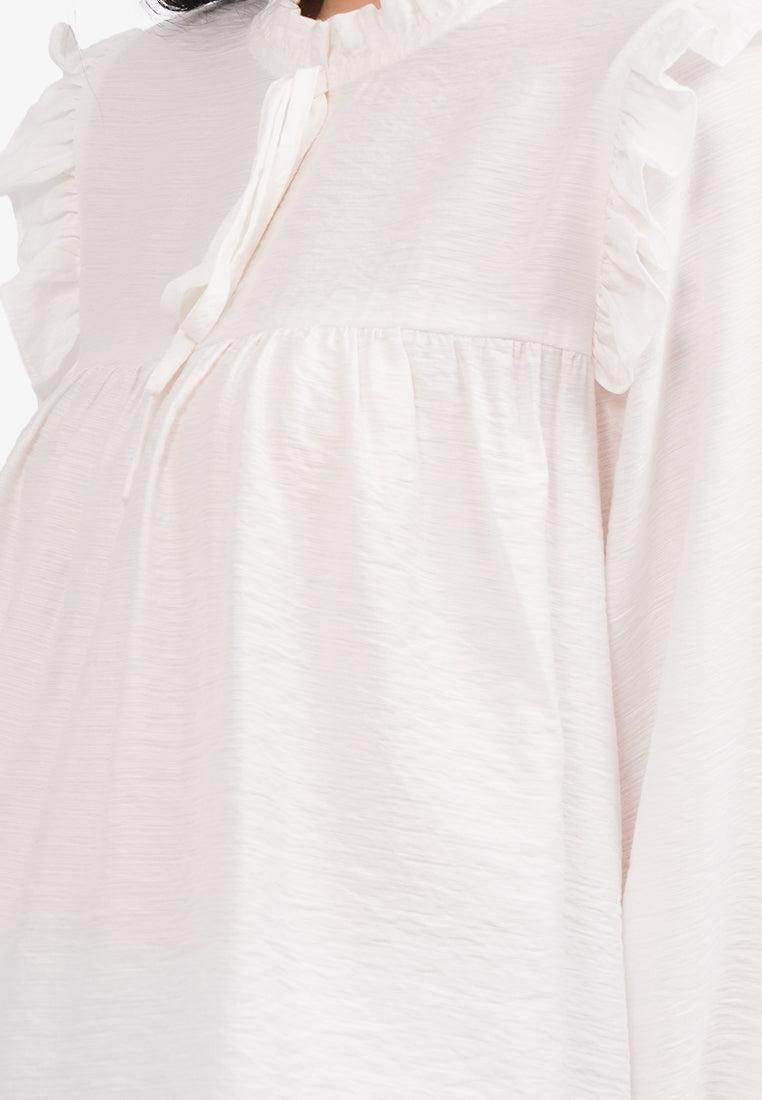 Ruffled Long Sleeve Blouse Off White