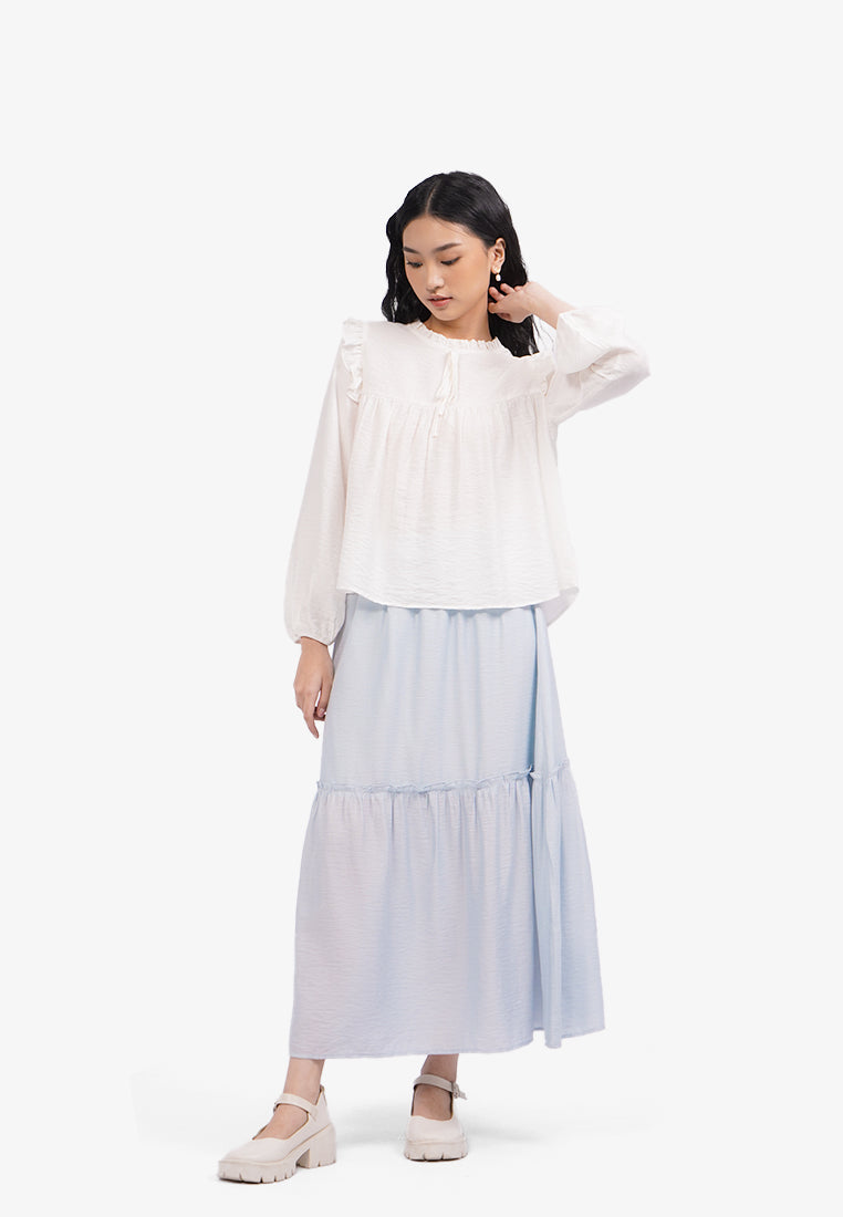 Ruffled Long Sleeve Blouse Off White